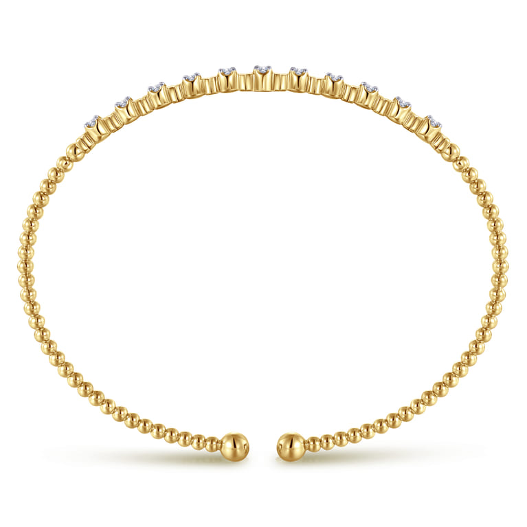 14K Yellow Gold Bujukan Bead Cuff Bracelet with Diamond Stations - 0.33 ct - Shot 3