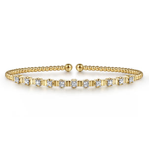 14K Yellow Gold Bujukan Bead Cuff Bracelet with Diamond Stations