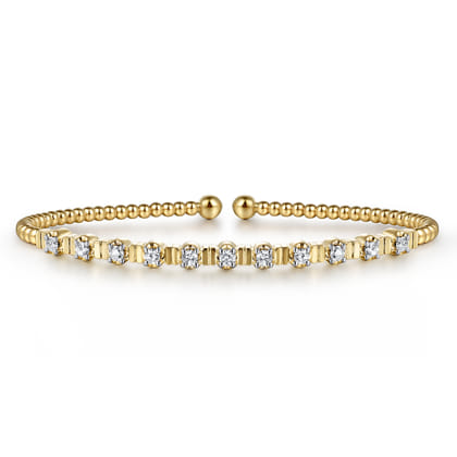 14K Yellow Gold Bujukan Bead Cuff Bracelet with Diamond Stations