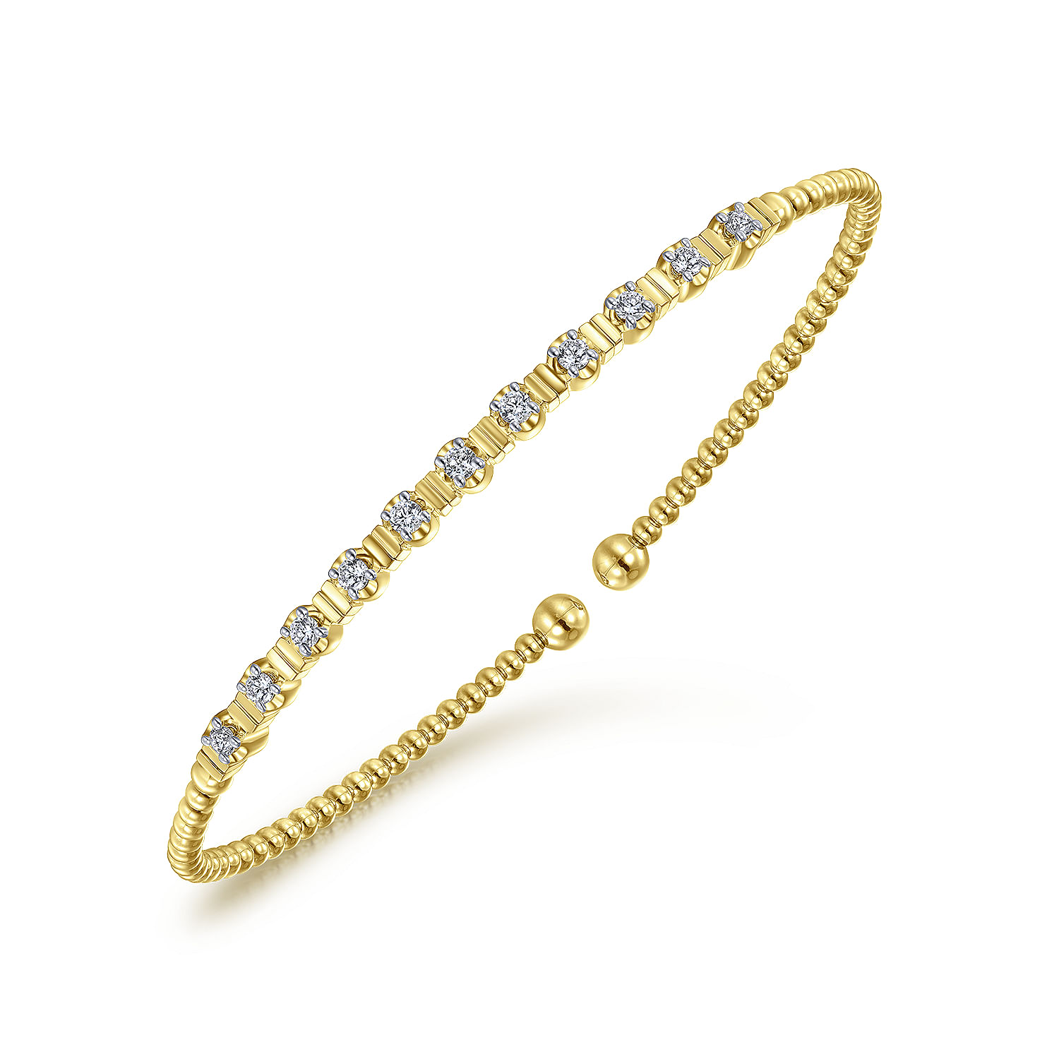 14K Yellow Gold Bujukan Bead Cuff Bracelet with Diamond Stations - 0.33 ct - Shot 2