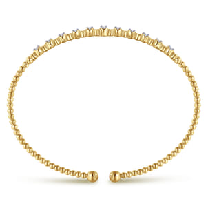 14K Yellow Gold Bujukan Bead Cuff Bracelet with Diamond Stations