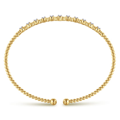 14K Yellow Gold Bujukan Bead Cuff Bracelet with Diamond Stations