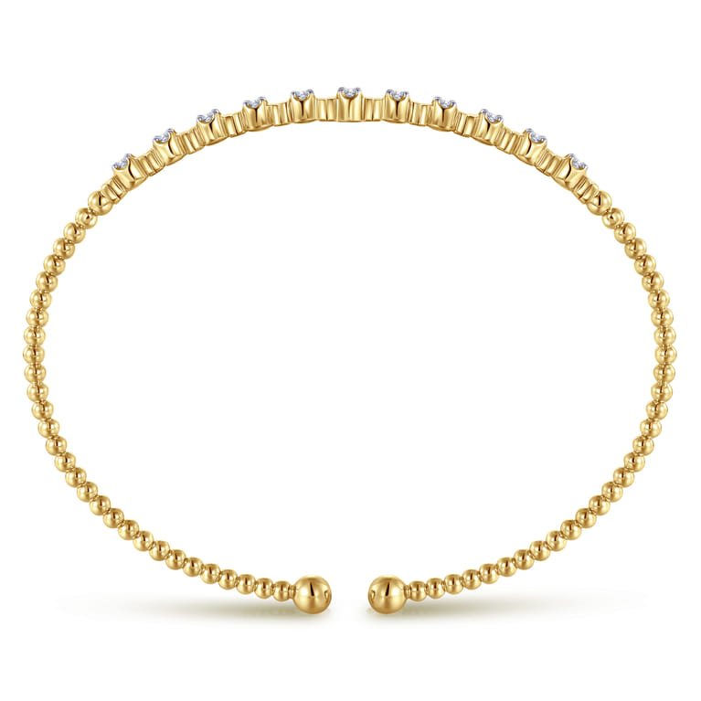 14K Yellow Gold Bujukan Bead Cuff Bracelet with Diamond Stations - 0.33 ct - Shot 3