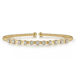 14K Yellow Gold Bujukan Bead Cuff Bracelet with Diamond Stations