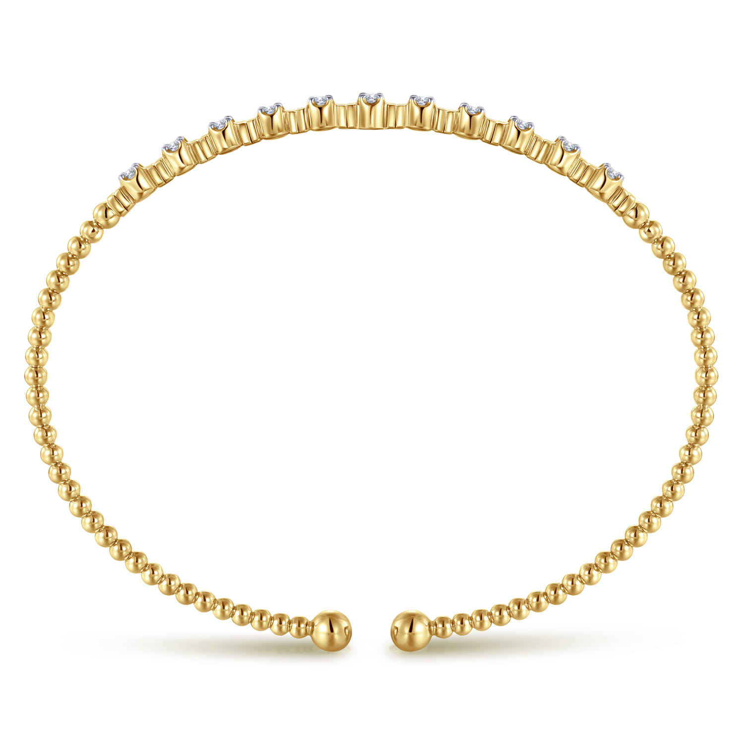14K Yellow Gold Bujukan Bead Cuff Bracelet with Diamond Stations - 0.33 ct - Shot 3