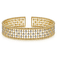 14K Yellow Gold Bujukan Bead Cuff Bracelet with Diamond Stations