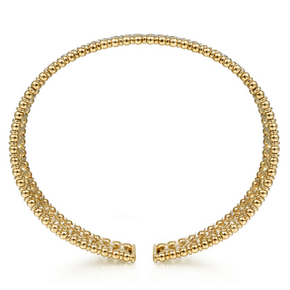 14K Yellow Gold Bujukan Bead Cuff Bracelet with Diamond Stations