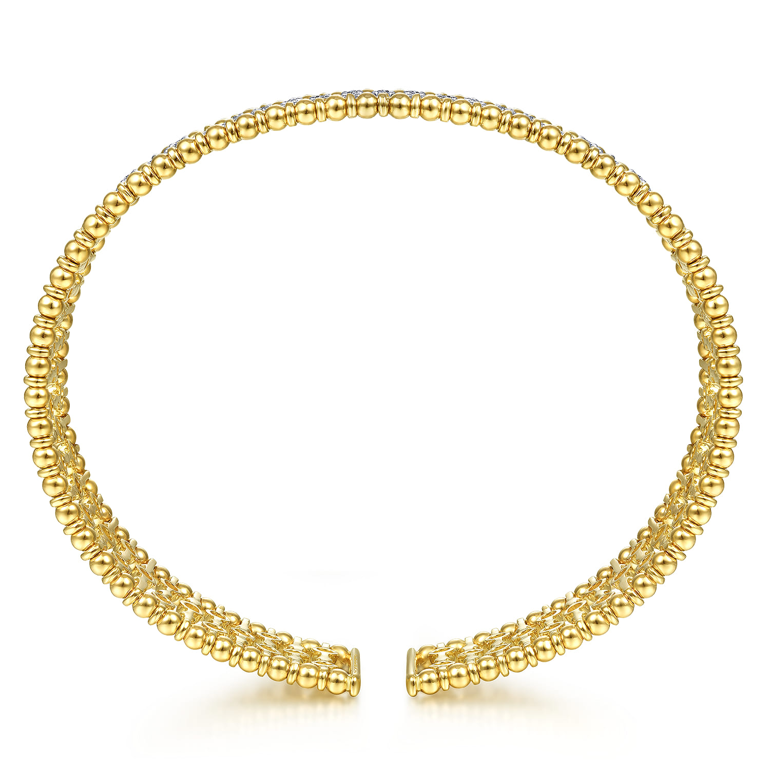 14K Yellow Gold Bujukan Bead Cuff Bracelet with Diamond Stations - 0.75 ct - Shot 3