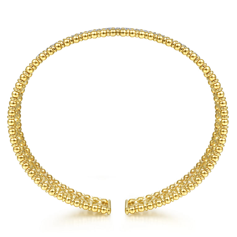 14K Yellow Gold Bujukan Bead Cuff Bracelet with Diamond Stations - 0.75 ct - Shot 3