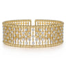 14K Yellow Gold Bujukan Bead Cuff Bracelet with Diamond Stations - 1.2 ct