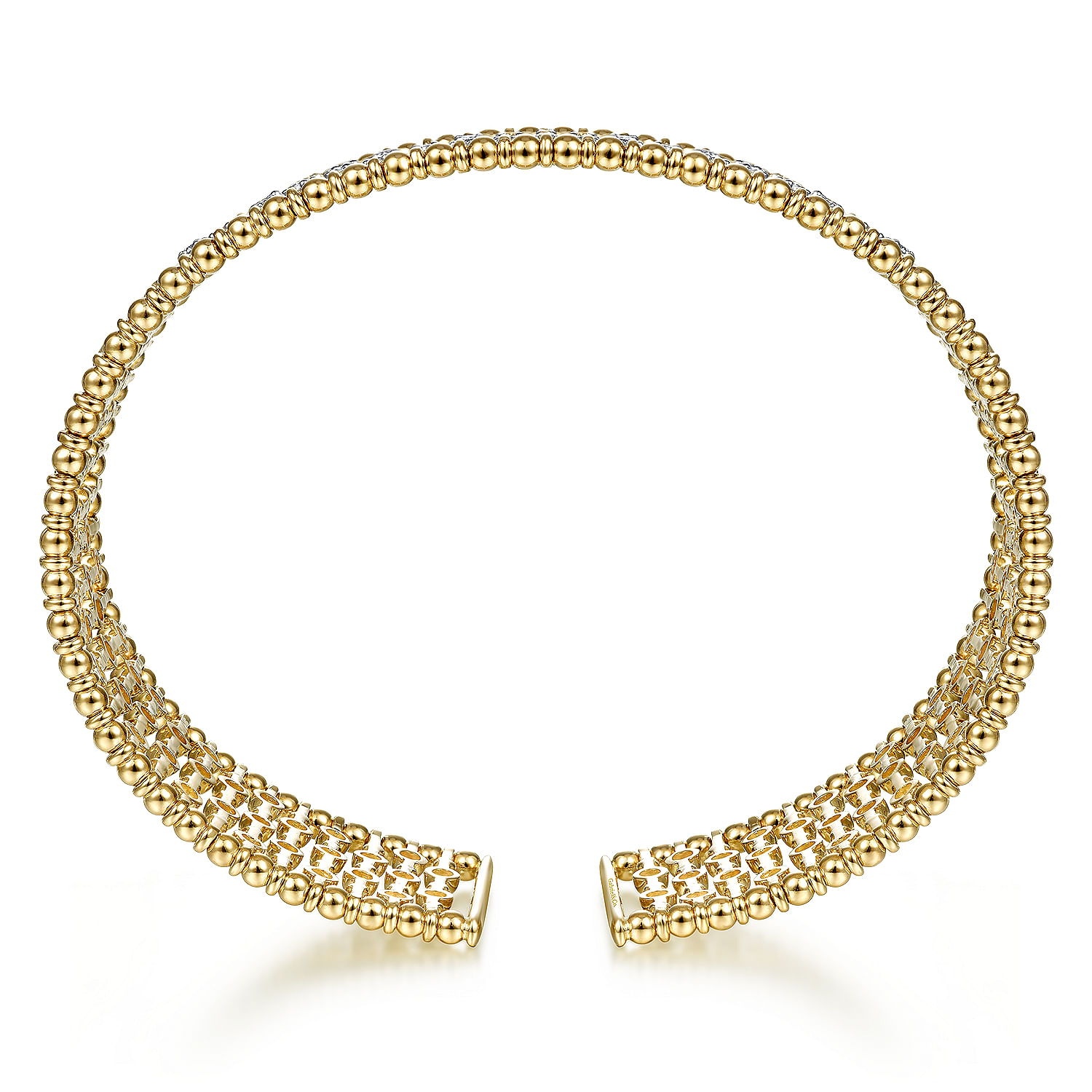 14K Yellow Gold Bujukan Bead Cuff Bracelet with Diamond Stations - 1.2 ct - Shot 3