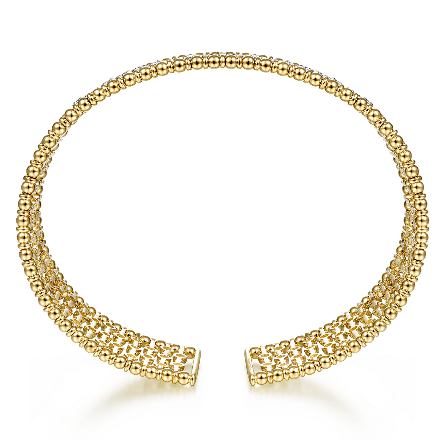 14K Yellow Gold Bujukan Bead Cuff Bracelet with Diamond Stations - 1.2 ct - Shot 3