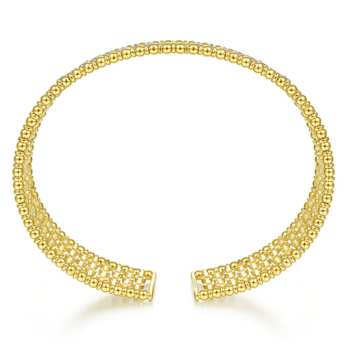 14K Yellow Gold Bujukan Bead Cuff Bracelet with Diamond Stations - 1.2 ct - Shot 3