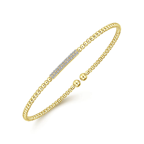 14K Yellow Gold Bujukan Bead Cuff Bracelet with Diamonds - 0.14 ct - Shot 2