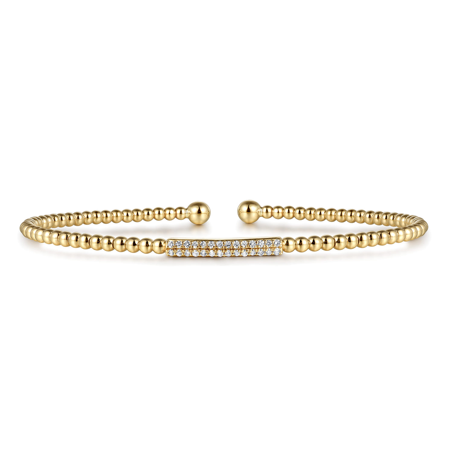 14K Yellow Gold Bujukan Bead Cuff Bracelet with Diamonds - 0.14 ct - Shot 1