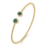 14K Yellow Gold Bujukan Bead Cuff Bracelet with Emerald and Diamond Halo Caps - 0.16 ct
