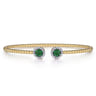 14K Yellow Gold Bujukan Bead Cuff Bracelet with Emerald and Diamond Halo Caps - 0.16 ct