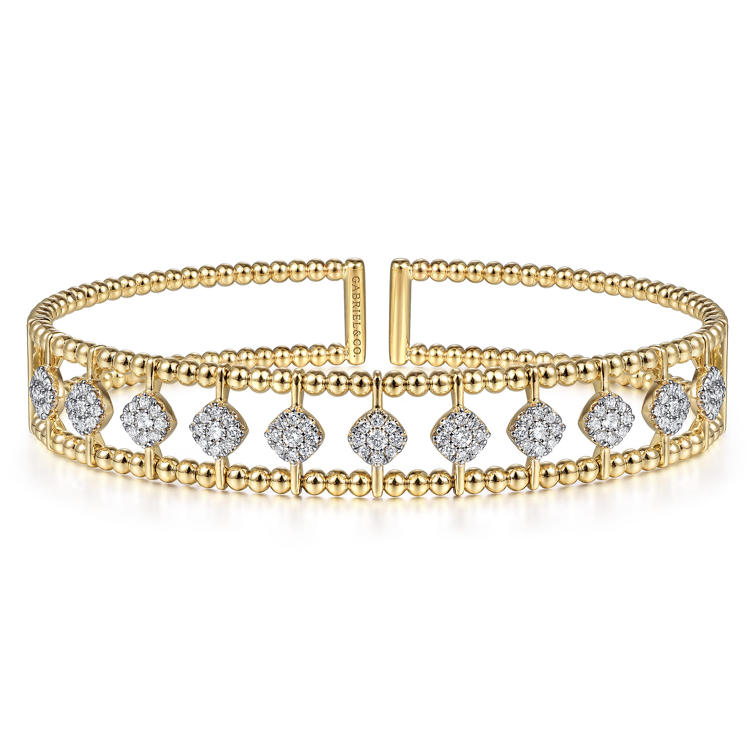 14K Yellow Gold Bujukan Bead Cuff Bracelet with Pave Diamond Connectors - 0.75 ct - Shot 1