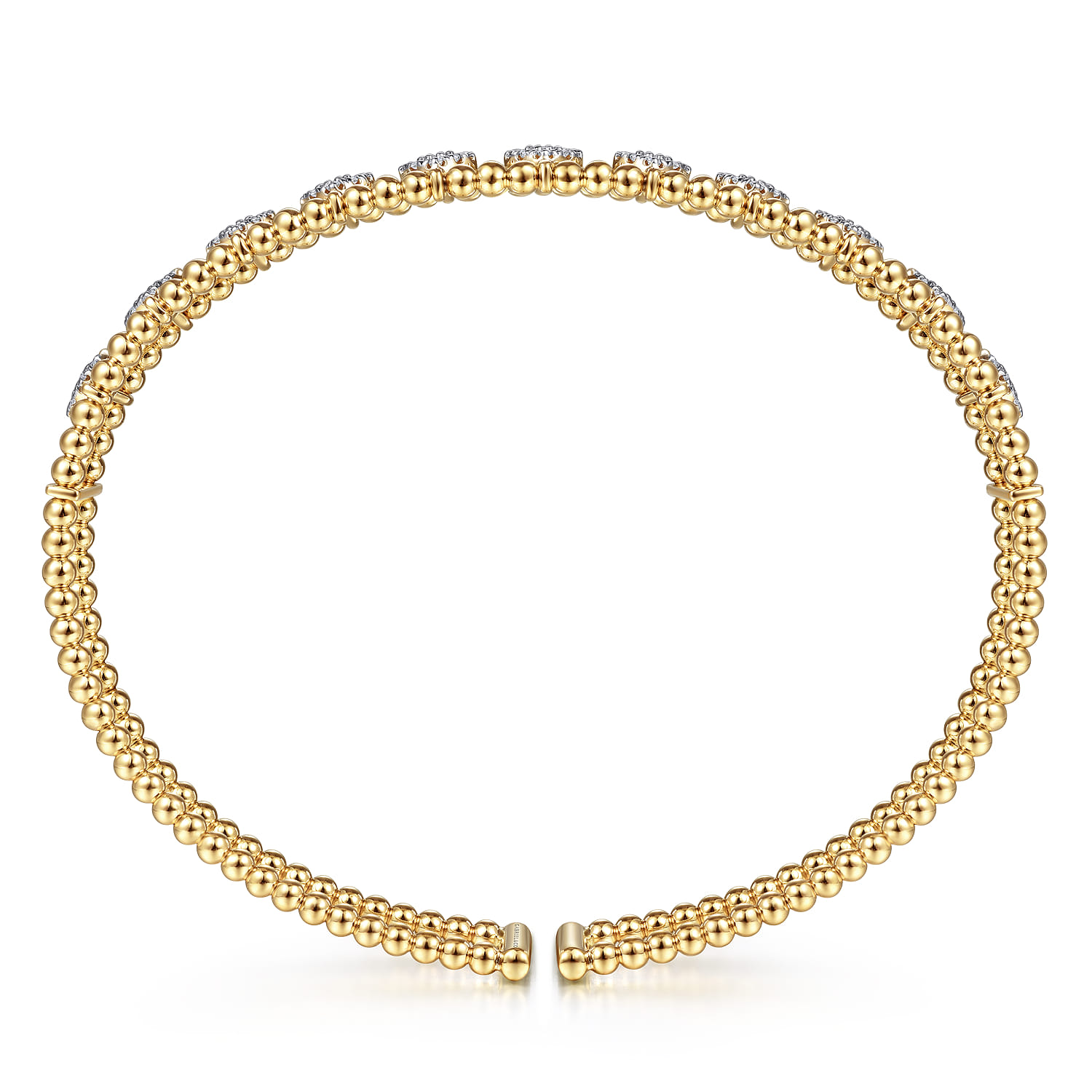 14K Yellow Gold Bujukan Bead Cuff Bracelet with Pave Diamond Connectors - 0.75 ct - Shot 3