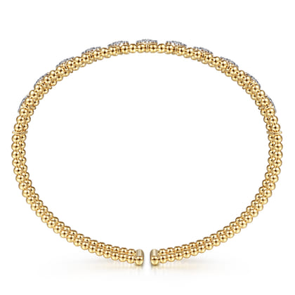 14K Yellow Gold Bujukan Bead Cuff Bracelet with Pave Diamond Connectors