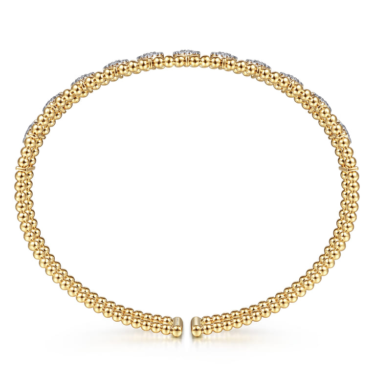 14K Yellow Gold Bujukan Bead Cuff Bracelet with Pave Diamond Connectors - 0.75 ct - Shot 3
