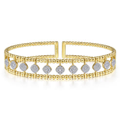 14K Yellow Gold Bujukan Bead Cuff Bracelet with Pave Diamond Connectors