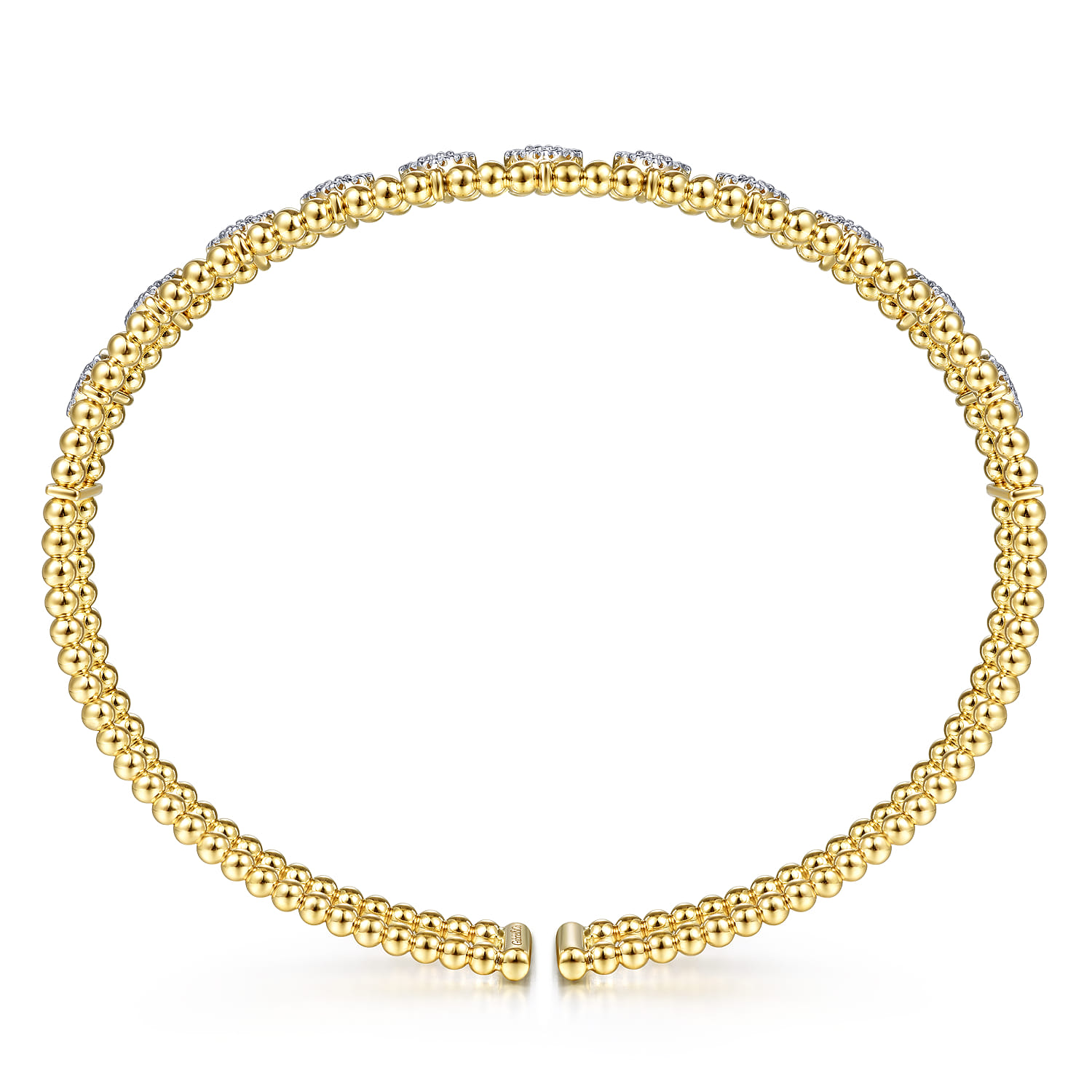 14K Yellow Gold Bujukan Bead Cuff Bracelet with Pave Diamond Connectors - 0.85 ct - Shot 3