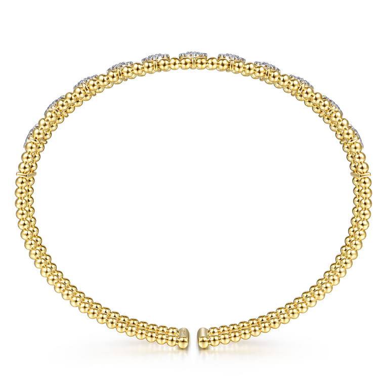 14K Yellow Gold Bujukan Bead Cuff Bracelet with Pave Diamond Connectors - 0.85 ct - Shot 3