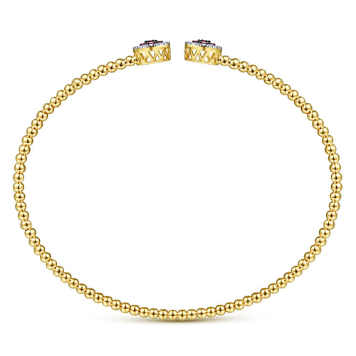 14K Yellow Gold Bujukan Bead Cuff Bracelet with Ruby and Diamond Halo Caps - 0.16 ct - Shot 3