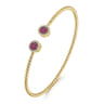 14K Yellow Gold Bujukan Bead Cuff Bracelet with Ruby and Diamond Halo Caps - 0.16 ct