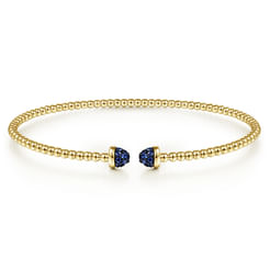 14K Yellow Gold Bujukan Bead Cuff Bracelet with Sapphire Pav¿ª Caps
