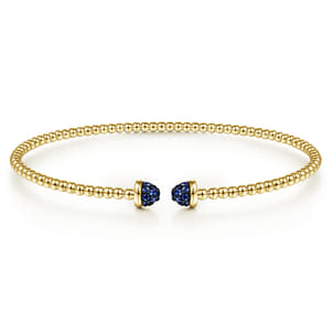 14K Yellow Gold Bujukan Bead Cuff Bracelet with Sapphire Pav¿ª Caps