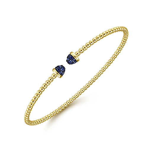 14K Yellow Gold Bujukan Bead Cuff Bracelet with Sapphire Pav¿ª Caps - Shot 2