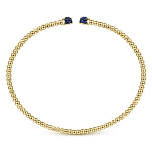 14K Yellow Gold Bujukan Bead Cuff Bracelet with Sapphire Pav¿ª Caps