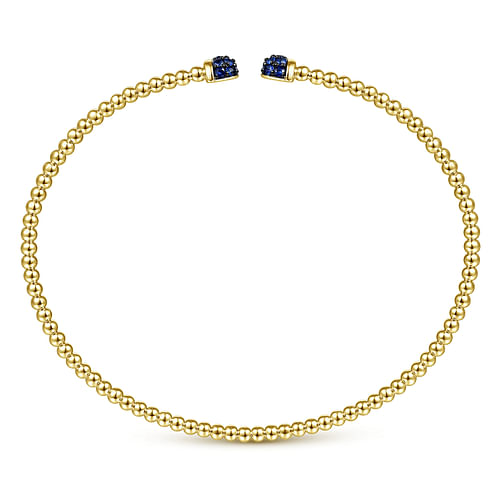14K Yellow Gold Bujukan Bead Cuff Bracelet with Sapphire Pav¿ª Caps - Shot 3