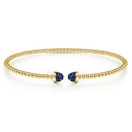 14K Yellow Gold Bujukan Bead Cuff Bracelet with Sapphire Pave Caps