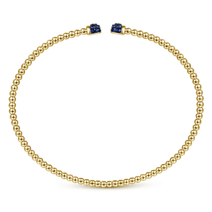 14K Yellow Gold Bujukan Bead Cuff Bracelet with Sapphire Pave Caps