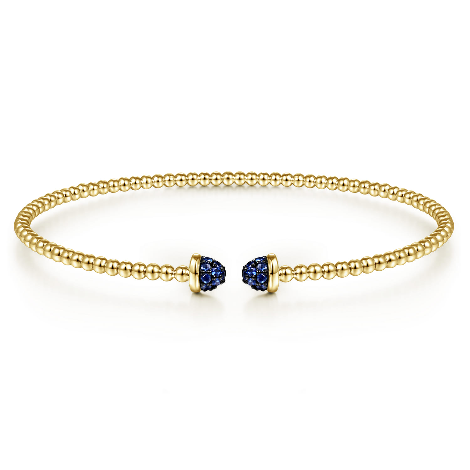 14K Yellow Gold Bujukan Bead Cuff Bracelet with Sapphire Pave Caps - Shot 1