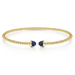 14K Yellow Gold Bujukan Bead Cuff Bracelet with Sapphire Pave Caps