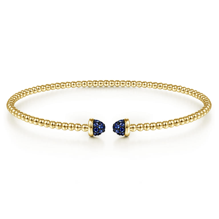 14K Yellow Gold Bujukan Bead Cuff Bracelet with Sapphire Pave Caps - Shot 1