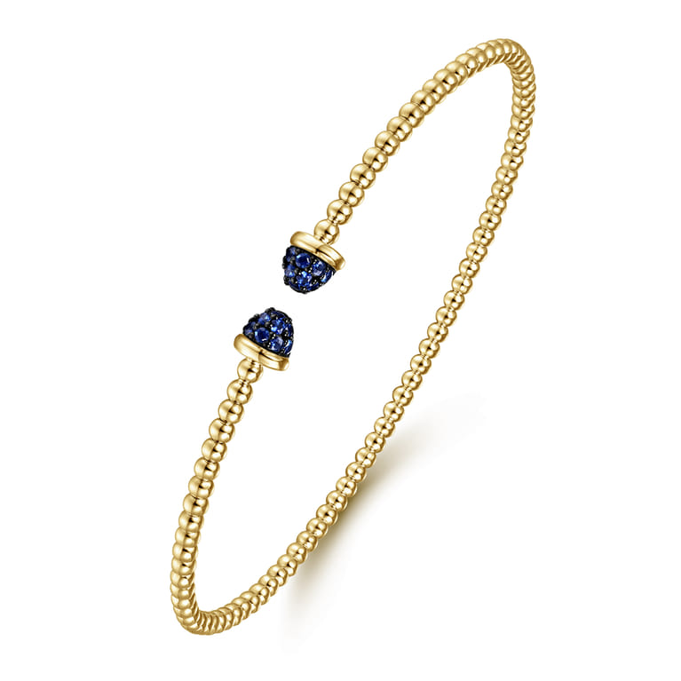 14K Yellow Gold Bujukan Bead Cuff Bracelet with Sapphire Pave Caps - Shot 2