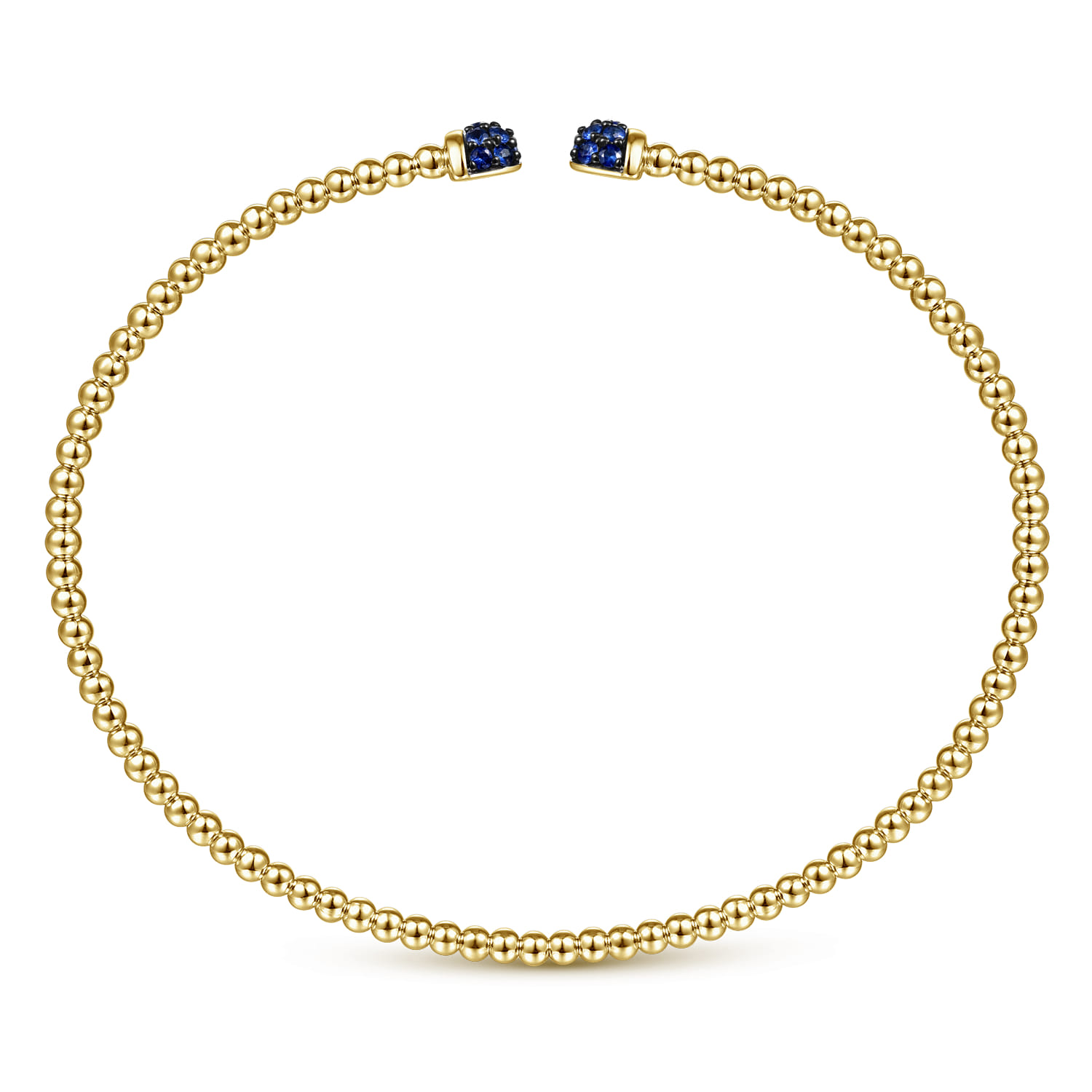 14K Yellow Gold Bujukan Bead Cuff Bracelet with Sapphire Pave Caps - Shot 3