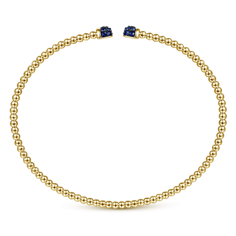 14K Yellow Gold Bujukan Bead Cuff Bracelet with Sapphire Pave Caps - Shot 3