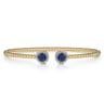 14K Yellow Gold Bujukan Bead Cuff Bracelet with Sapphire and Diamond Halo Caps - 0.15 ct