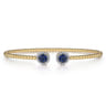 14K Yellow Gold Bujukan Bead Cuff Bracelet with Sapphire and Diamond Halo Caps - 0.16 ct