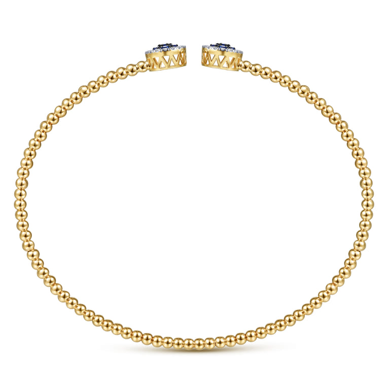 14K Yellow Gold Bujukan Bead Cuff Bracelet with Sapphire and Diamond Halo Caps - 0.16 ct - Shot 3