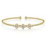 14K Yellow Gold Bujukan Bead Cuff Bracelet with Three Clover Diamond Stations - 0.58 ct