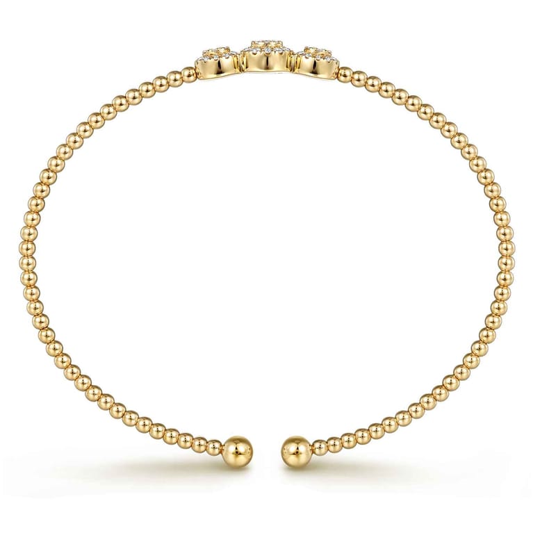 14K Yellow Gold Bujukan Bead Cuff Bracelet with Three Pav¿ª Diamond Stations - 0.32 ct - Shot 3