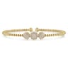 14K Yellow Gold Bujukan Bead Cuff Bracelet with Three Pave Diamond Stations - 0.32 ct