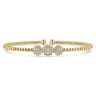 14K Yellow Gold Bujukan Bead Cuff Bracelet with Three Pave Diamond Stations - 0.32 ct